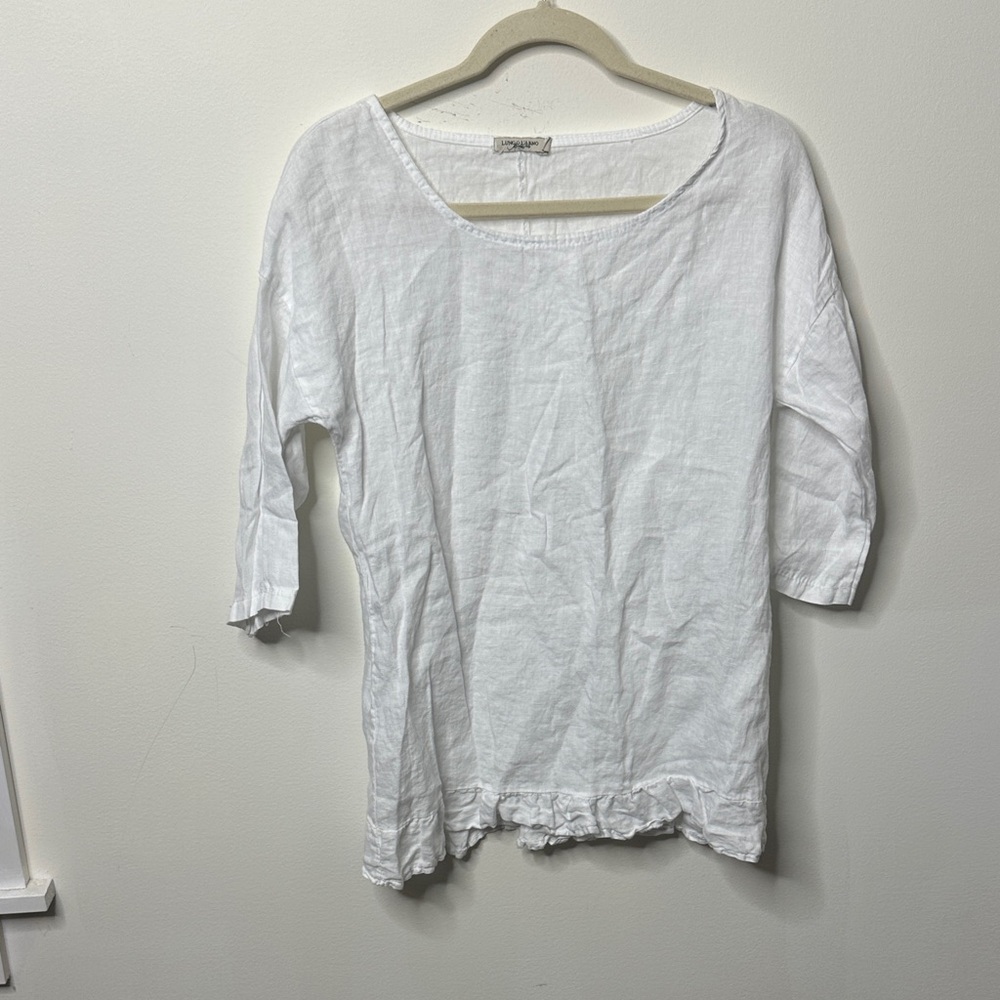 White 100% Linen Scoop Neck Women’s Top Made In Italy